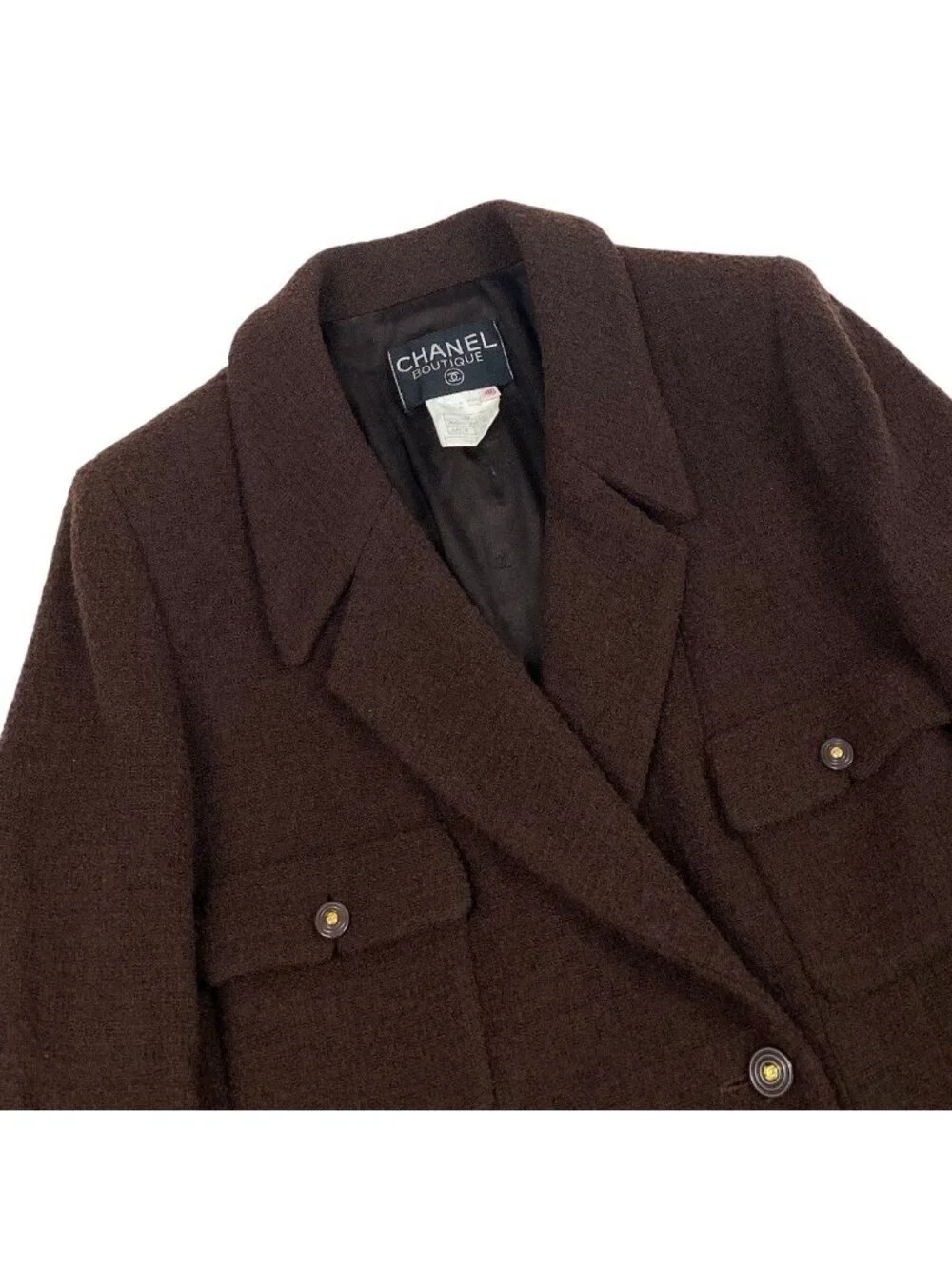Chanel Tweed Jacket Flap Pocket Brown